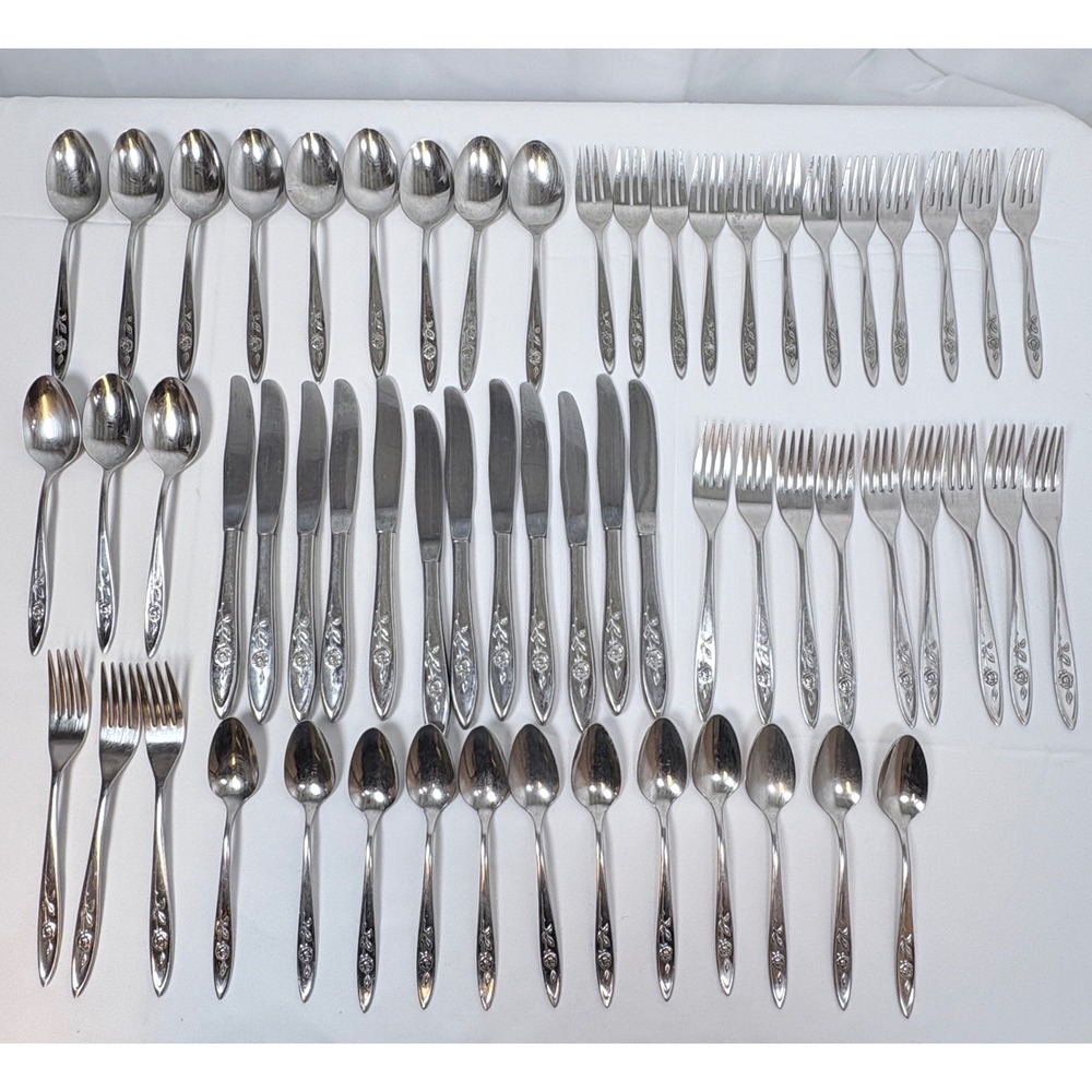 Oneida Community Stainless My Rose Flatware Set 60 pc Service for 12 MCM 60's
